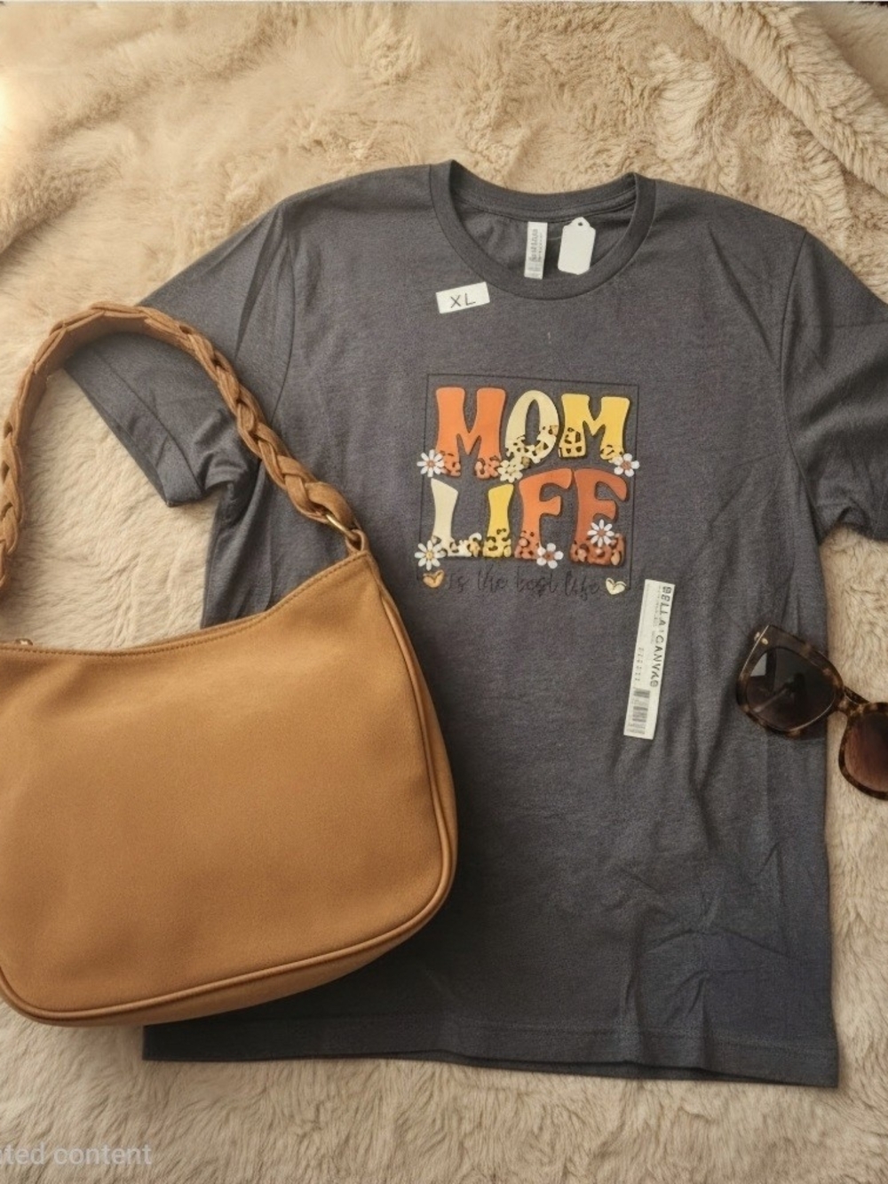 Gildan Charcoal Gray MOM LIFE Graphic Tee with Orange & Yellow Print